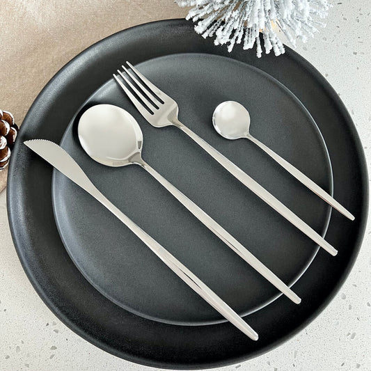 Modern Silver Flatware Set 24 Pieces