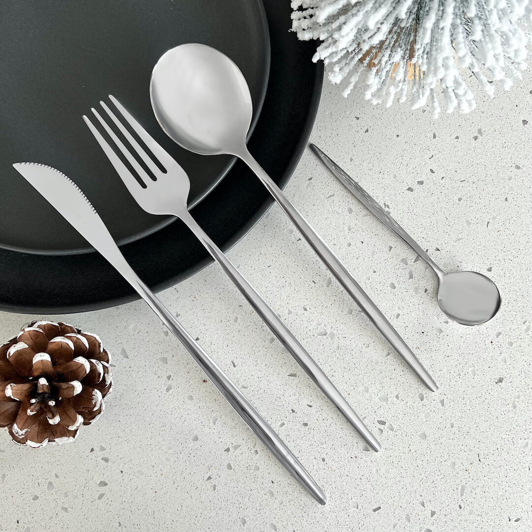 Modern Silver Flatware Set 24 Pieces