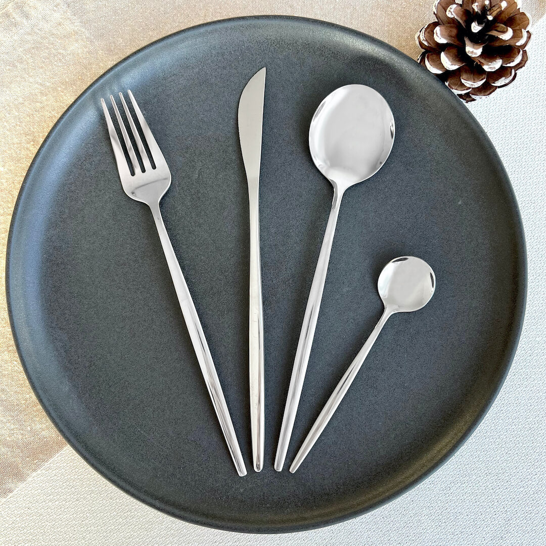 Modern Silver Flatware Set 24 Pieces