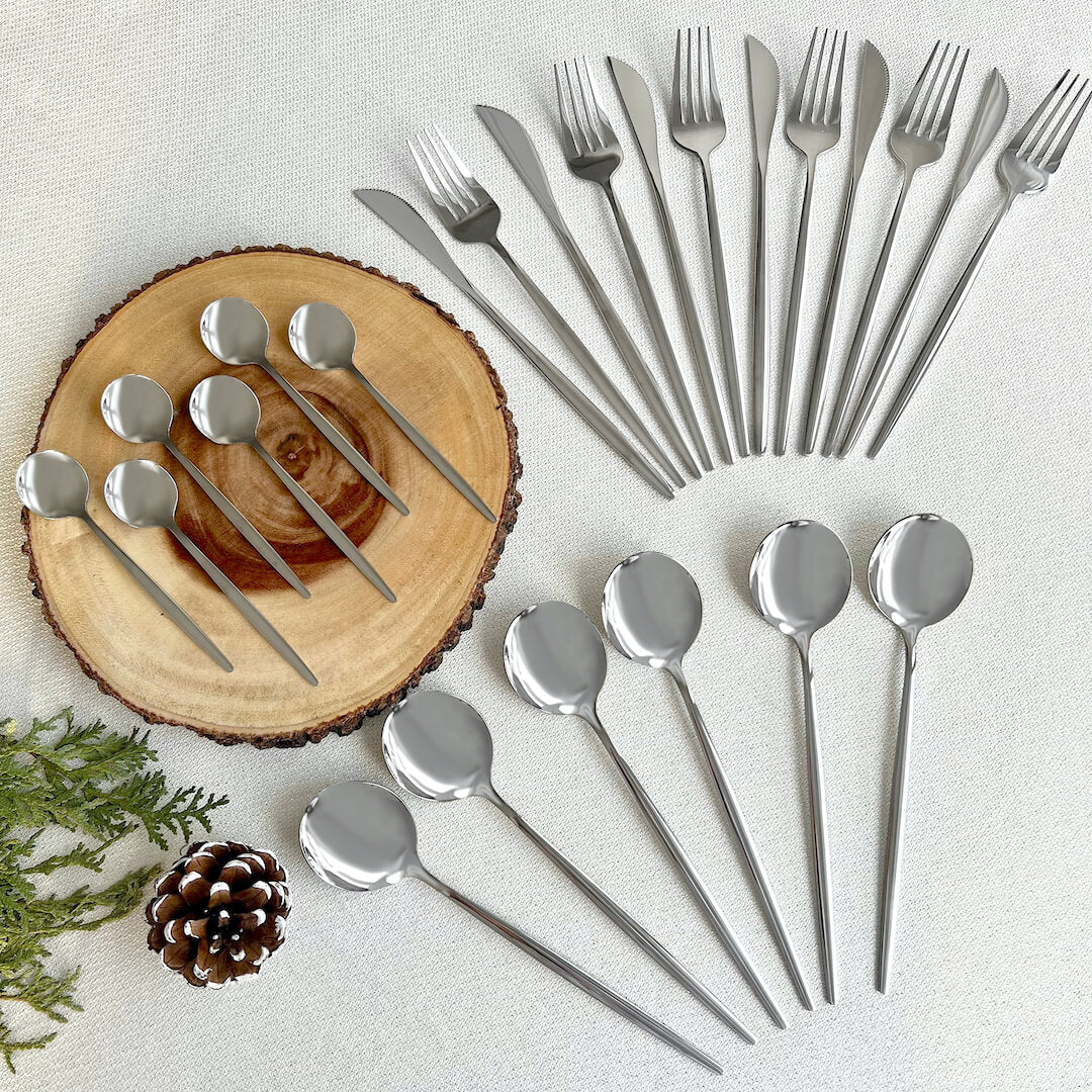Modern Silver Flatware Set 24 Pieces