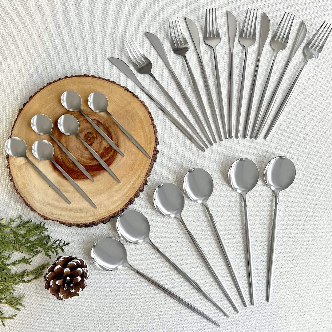 Modern Silver Flatware Set 24 Pieces