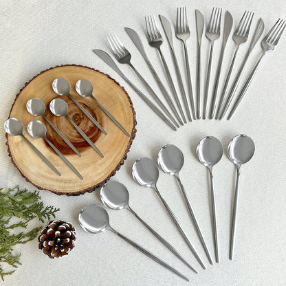 Modern Silver Flatware Set 24 Pieces