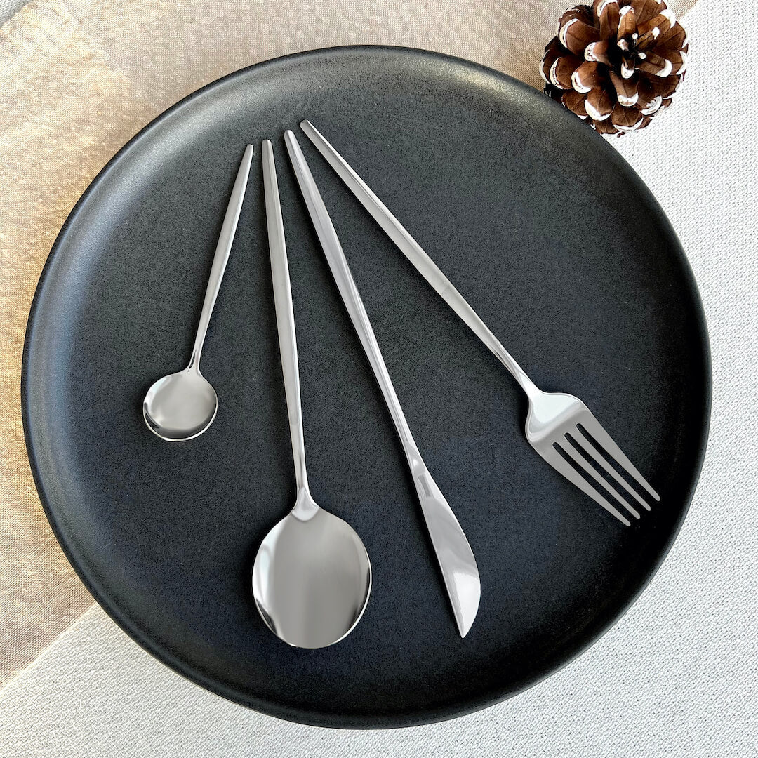 Modern Silver Flatware Set 24 Pieces