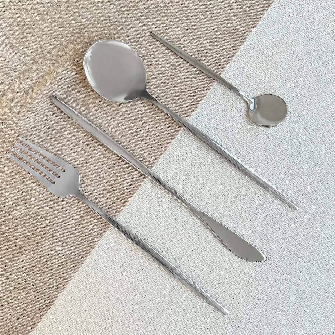 Modern Silver Flatware Set 24 Pieces