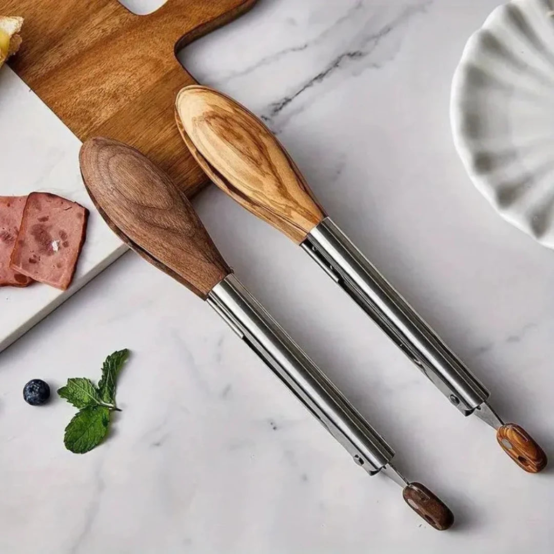 Modern Wood Handle Serving Tongs