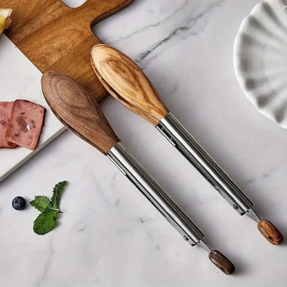 Modern Wood Handle Serving Tongs
