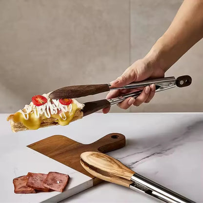 Modern Wood Handle Serving Tongs