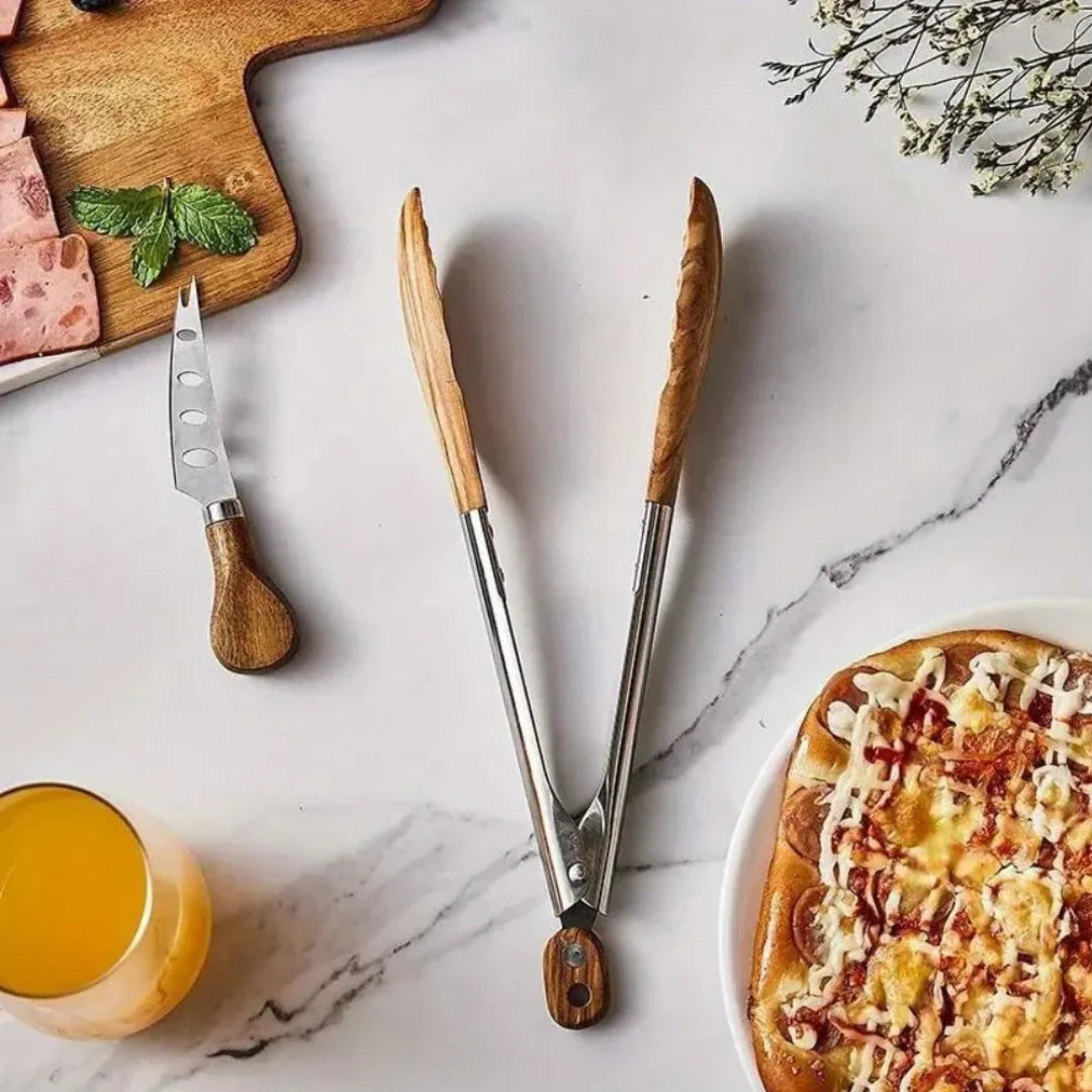 Modern Wood Handle Serving Tongs