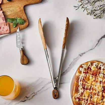 Modern Wood Handle Serving Tongs