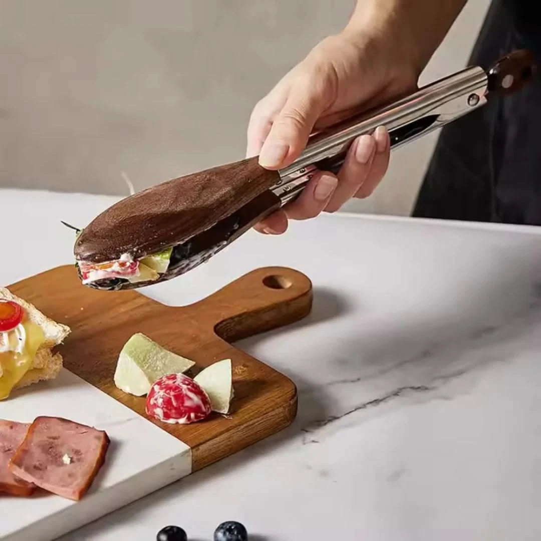 Modern Wood Handle Serving Tongs