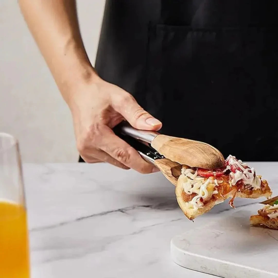 Modern Wood Handle Serving Tongs
