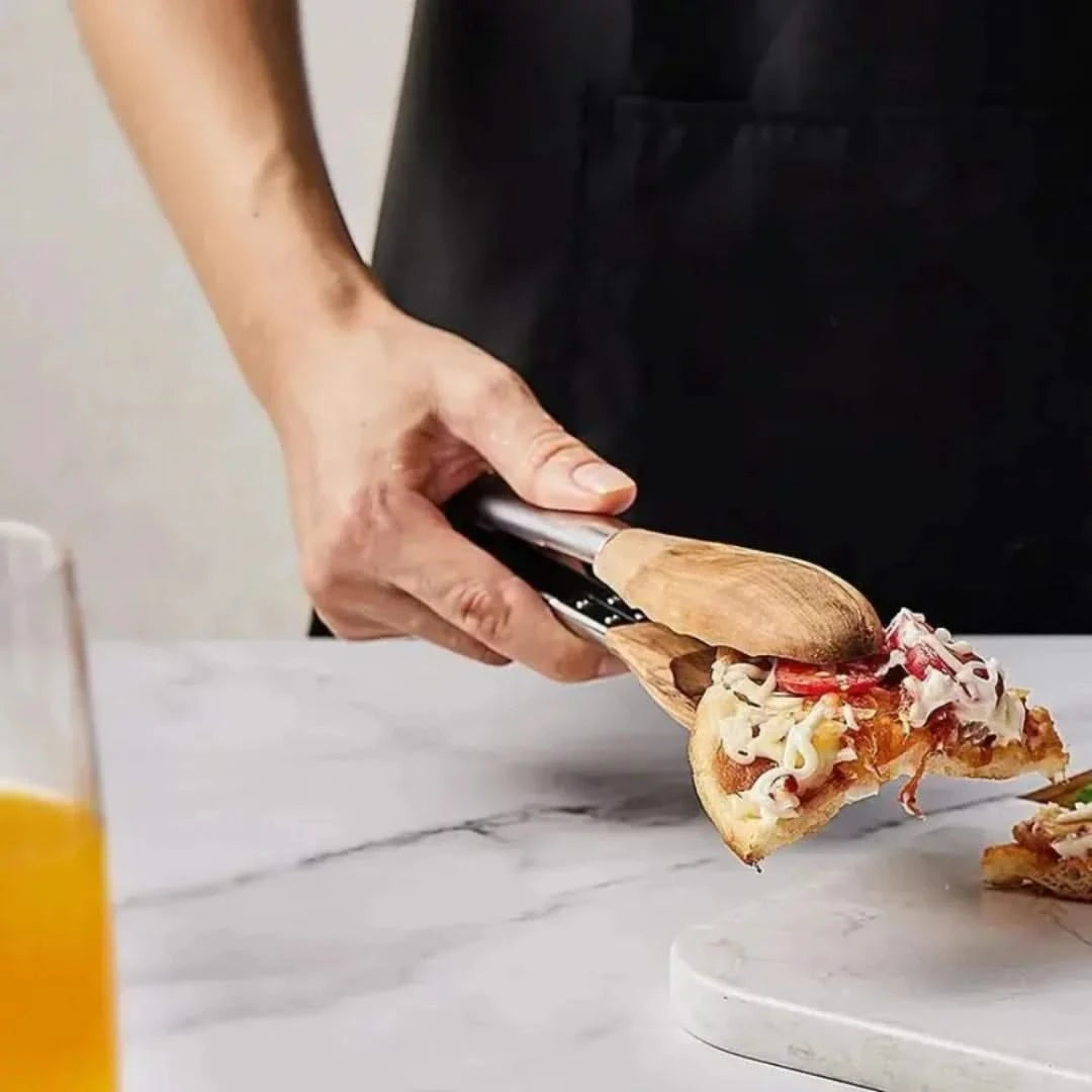 Modern Wood Handle Serving Tongs