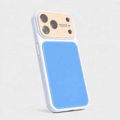 Josh & Tate - MoodBlock™ iPhone Case - A light blue and white phone case with a beige camera bumper, shown on a light gray background.
