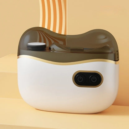 Josh & Tate - NailPod™ Automatic Nail Care System - White and brown electronic device on a beige surface with a striped curtain in the background