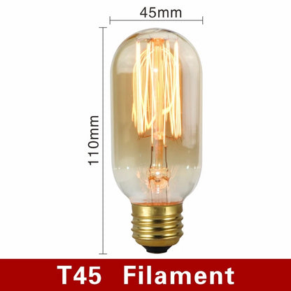 Vintage-style light bulb with dimensions labeled on a white background