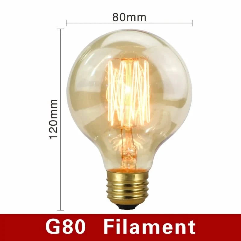 Vintage-style light bulb with dimensions labeled on a white background