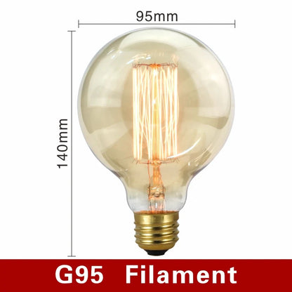 Vintage-style light bulb with dimensions labeled on a white background