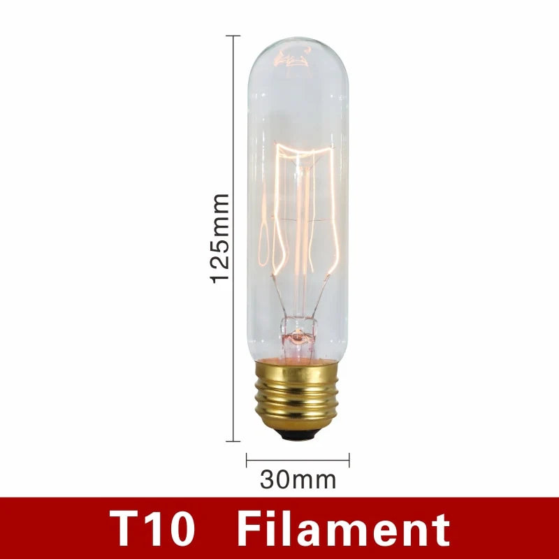 Vintage-style light bulb with dimensions labeled on a white background