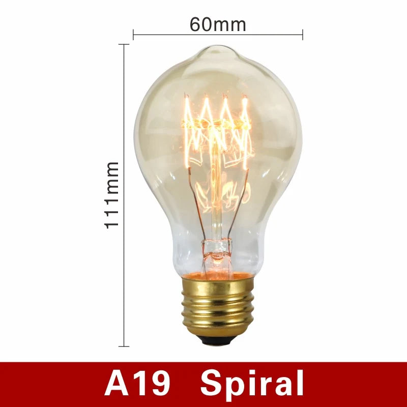 Vintage-style light bulb with dimensions labeled on a white background