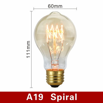 Vintage-style light bulb with dimensions labeled on a white background