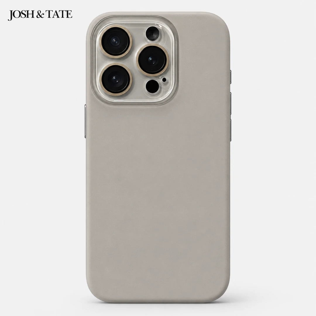 Josh & Tate - NuCase™ Minimalist iPhone Case - Phone case with camera cutout on a white background, featuring the brand 'JOSH & TATE'.