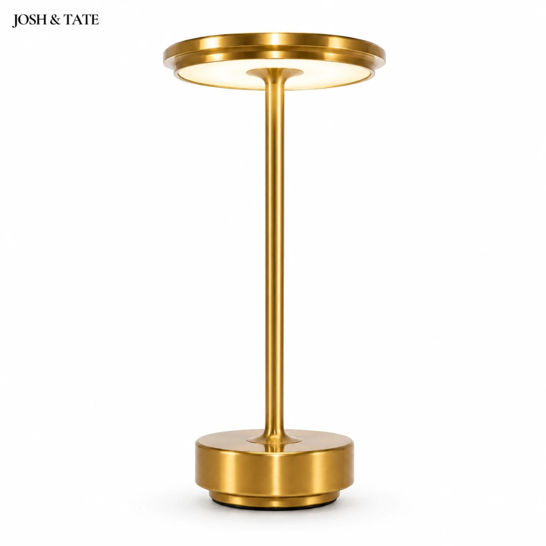 Josh & Tate - OrbitGlow™ Cordless Table Lamp - Gold table lamp with a white background