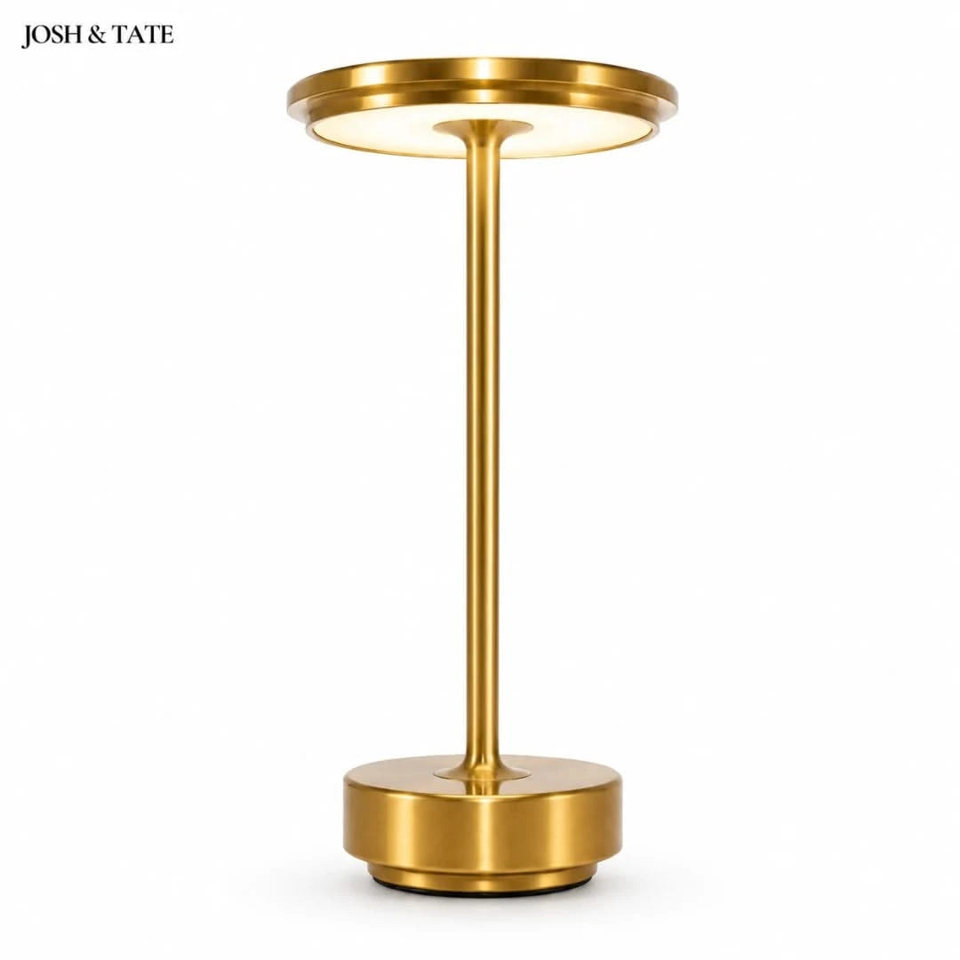 Josh & Tate - OrbitGlow™ Cordless Table Lamp - Gold table lamp with a white background