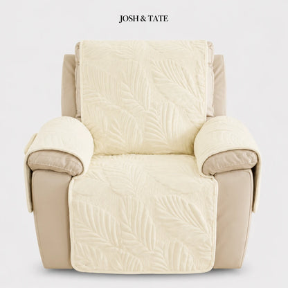 Josh & Tate - PalmSoft™ Quilted Chair Cover - Beige recliner chair with patterned cover on a white background, featuring the brand 'Josh & Tate'.