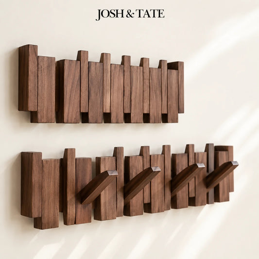 Josh & Tate - PianoHook™ Solid Wood Wall Rack - Wooden wall art with geometric design on a light background, featuring the brand 'Josh & Tate'.