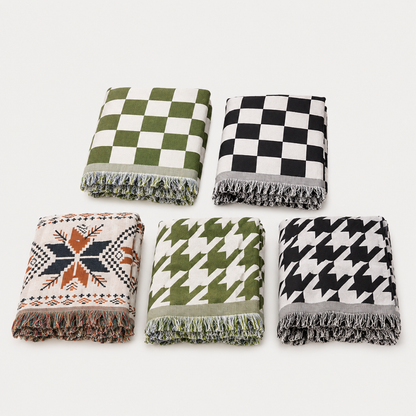 Josh & Tate - PicnicCo™ Woven Outdoor Blanket - Set of five patterned blankets on a white background