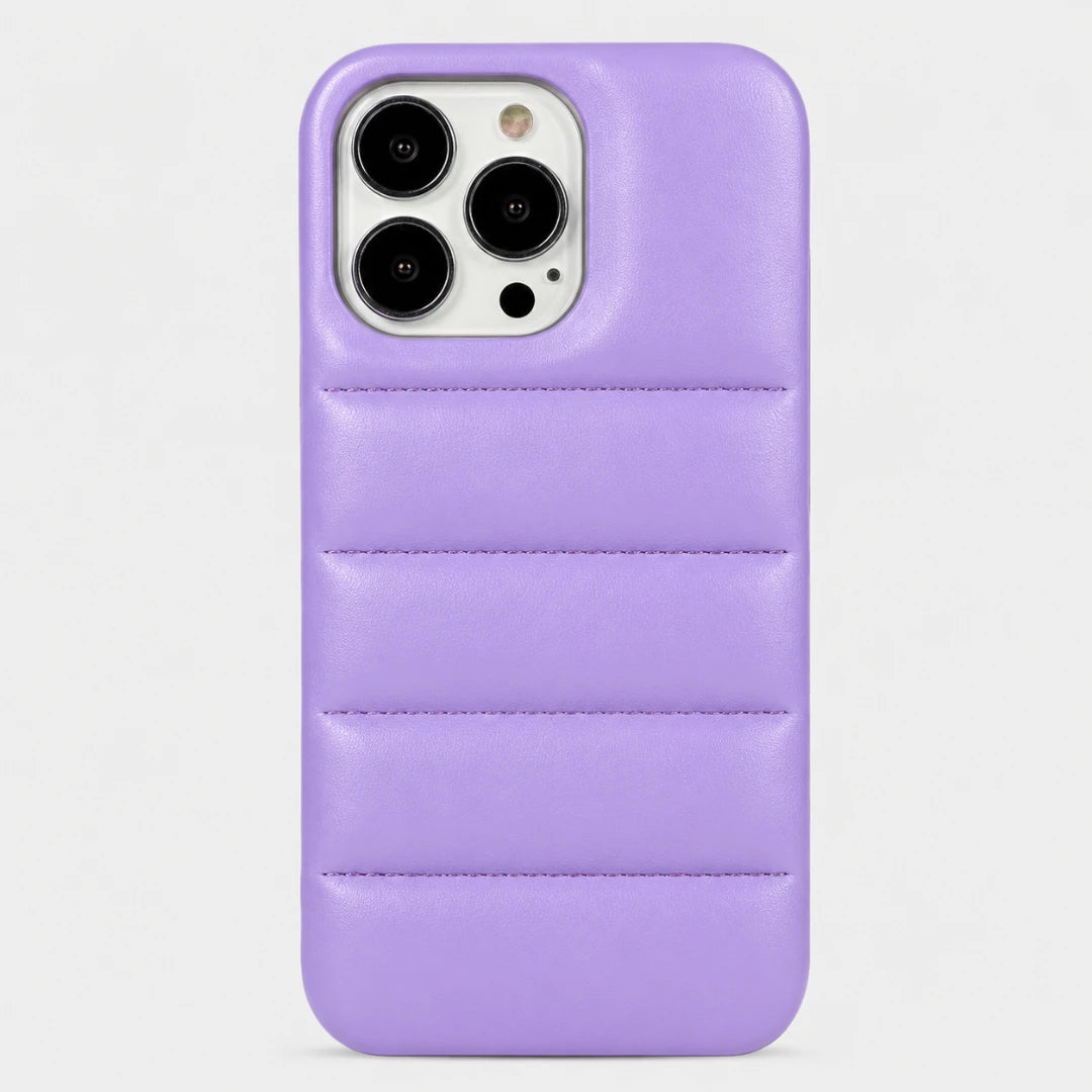Purple phone case with a textured pattern on a white background
