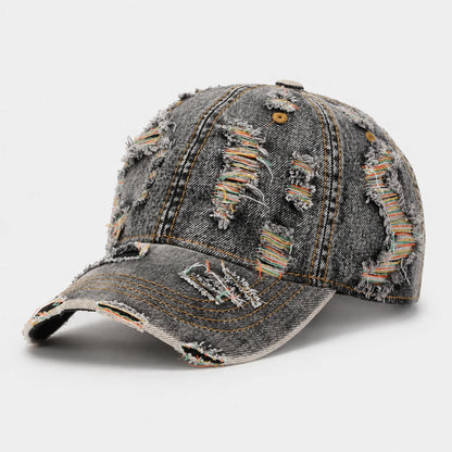 Josh & Tate - RaggedRow™ Distressed Denim Cap - Navy blue mesh cap on a white background