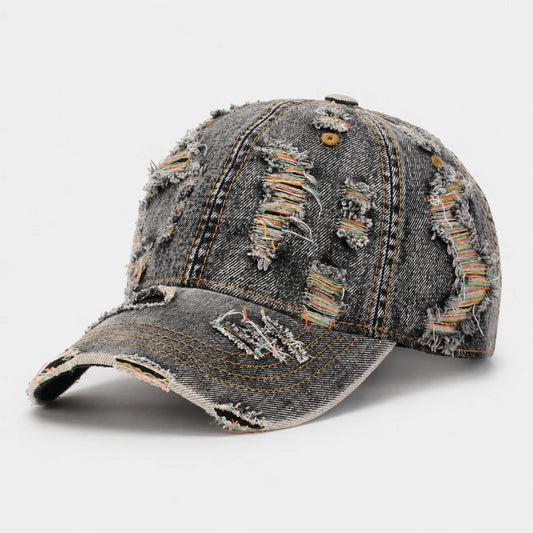 Josh & Tate - RaggedRow™ Distressed Denim Cap - Navy blue mesh cap on a white background