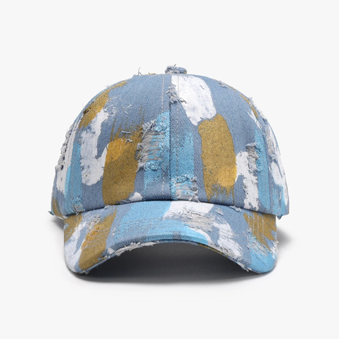 Josh & Tate - RawCanvas™ Painted Baseball Cap - Distressed baseball cap with abstract pattern on a white background