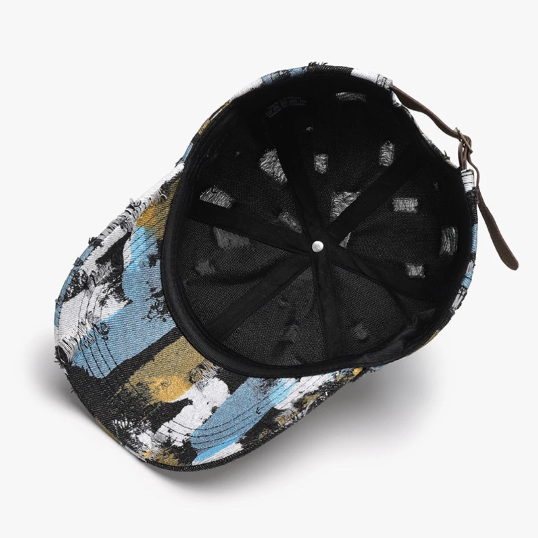 Josh & Tate - RawCanvas™ Painted Baseball Cap - Colorful cap with abstract pattern on a white background