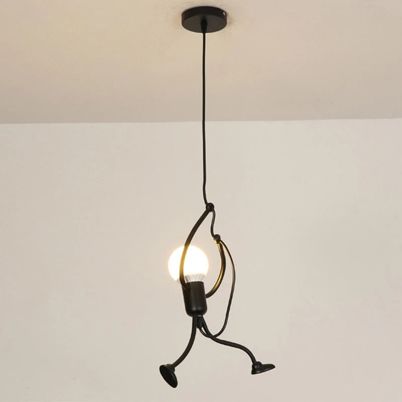 Modern pendant light with black metal design on a plain background