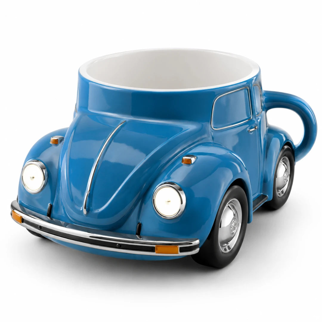 Josh & Tate - RetroRev™ Classic Car Mug - Blue car-shaped mug on a white background