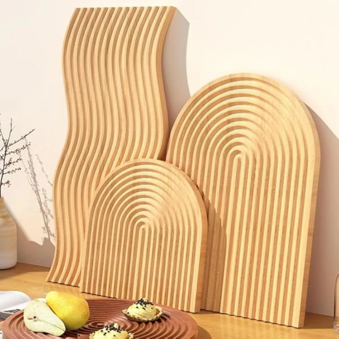 Josh & Tate - Ripple Wave Wooden Serving Tray - Three wavy wooden cutting boards on a light background