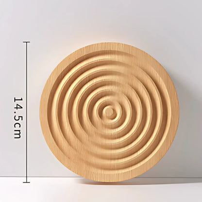 Josh & Tate - Ripple Wave Wooden Serving Tray - Wooden plate with concentric circle pattern and measurements on a white background