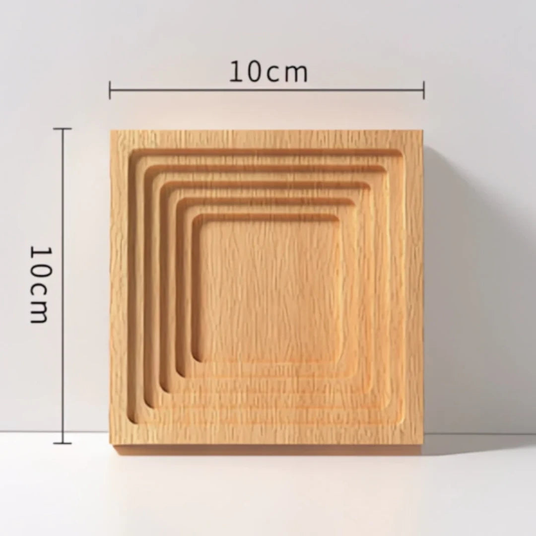 Josh & Tate - Ripple Wave Wooden Serving Tray - Set of wooden trays with dimensions on a light gray background