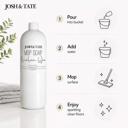 Josh & Tate - ShineCraft Multi-Surface Mop Soap - Josh & Tate mop soap bottle with cleaning instructions on a white background