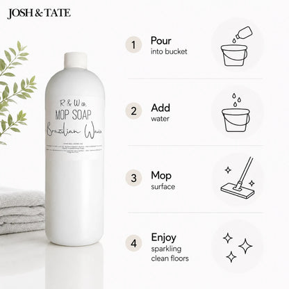 Josh & Tate - ShineCraft Multi-Surface Mop Soap - White bottle of mop soap with cleaning instructions on a white background