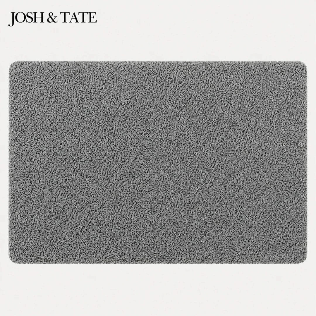 Josh & Tate - StepDry™ Anti-Slip Bath Mat - Gray textured mat with 'Josh & Tate' branding on a white background