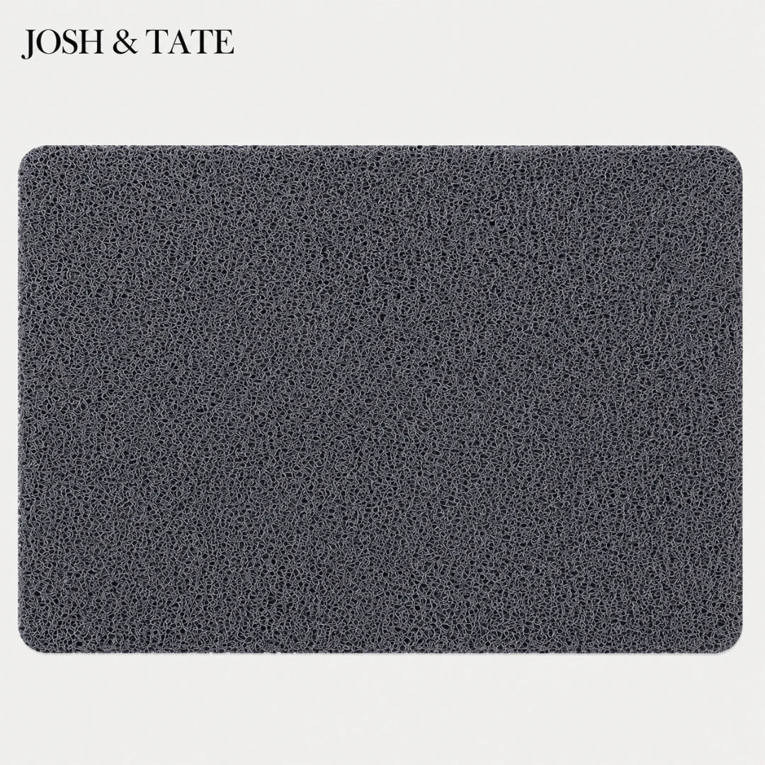 Josh & Tate - StepDry™ Anti-Slip Bath Mat - Gray textured mat with 'JOSH & TATE' branding on a white background
