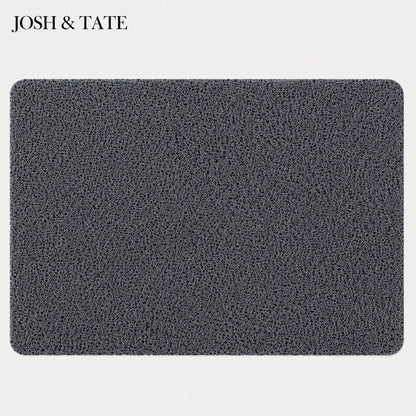Josh & Tate - StepDry™ Anti-Slip Bath Mat - Gray textured mat with 'JOSH & TATE' branding on a white background