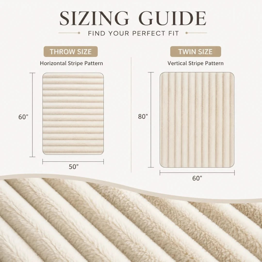 Sizing guide for throw and twin size blankets with measurements and pattern illustrations.