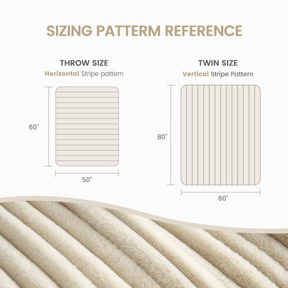 Sizing pattern reference chart for throw and twin size blankets with stripe patterns.