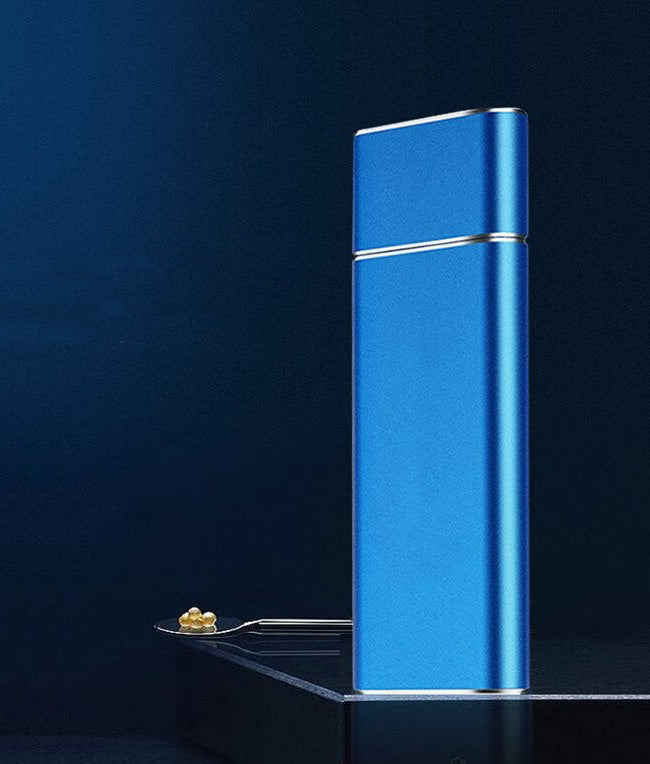 Blue electronic device on a dark background