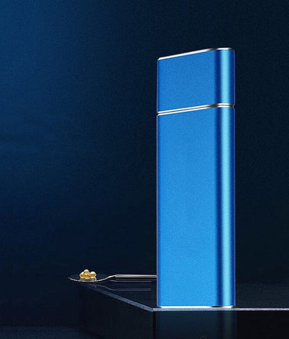 Blue electronic device on a dark background