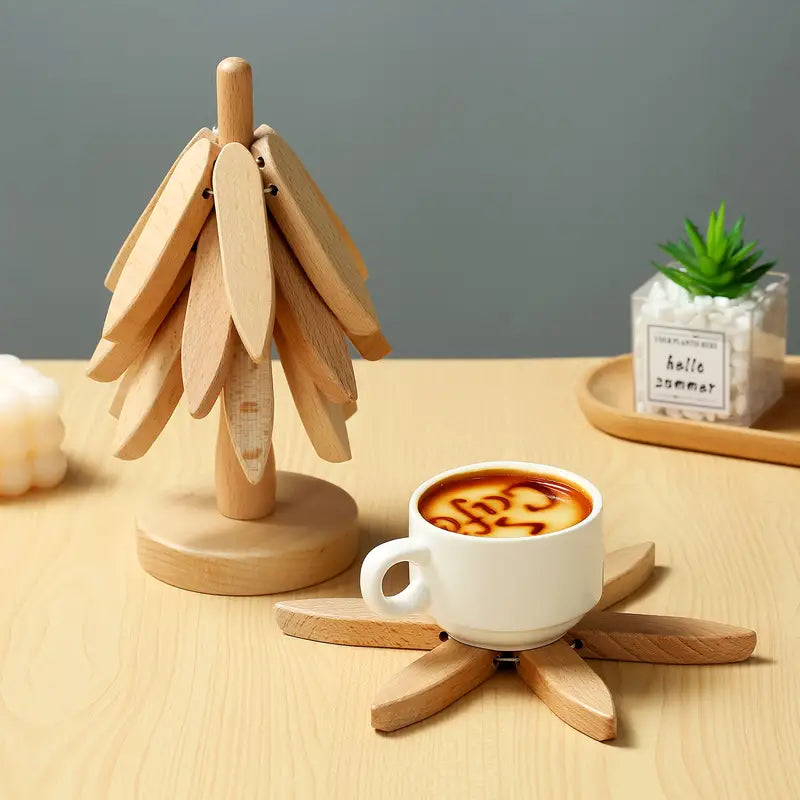 Tree-Shaped Wooden Coaster Set